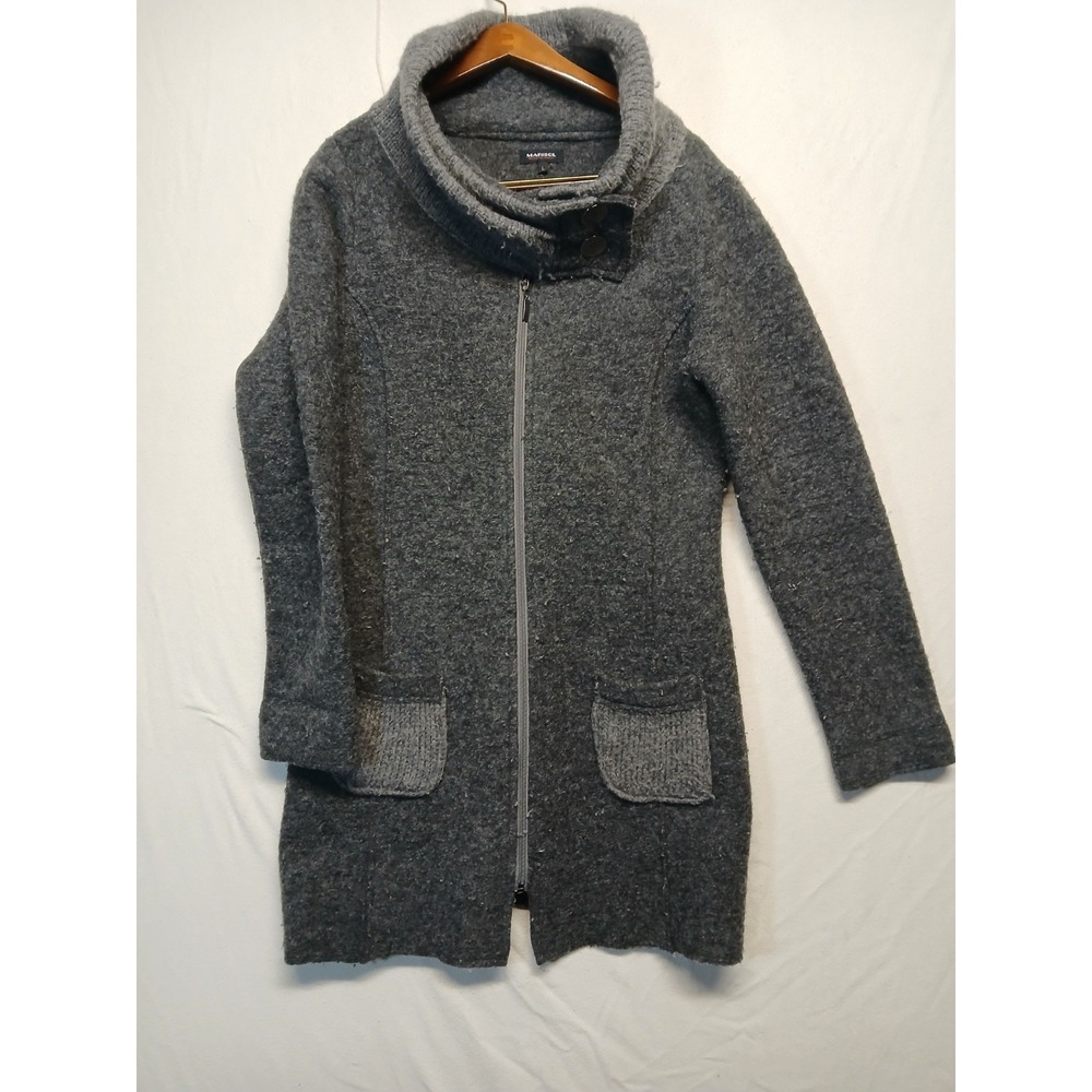Marisol‎ Italian Wool Blend Women's Gray Long Zip-Up Cardigan Sweater Size Large